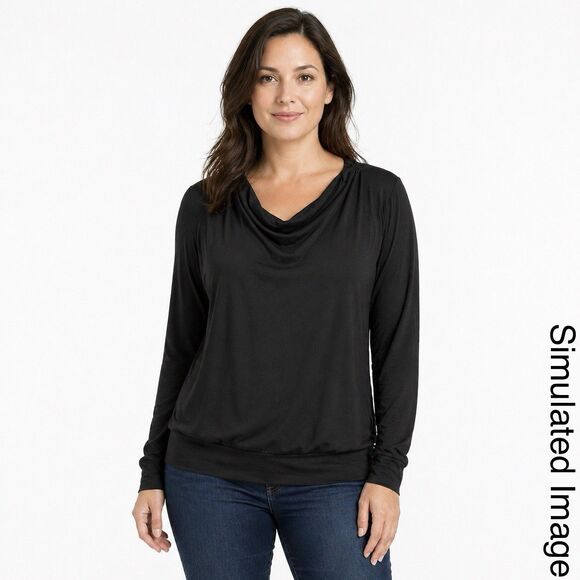 Veronica M Tops - Veronica M Essentials Top Womens L Black Cowl Neck Draped Long Sleeve USA